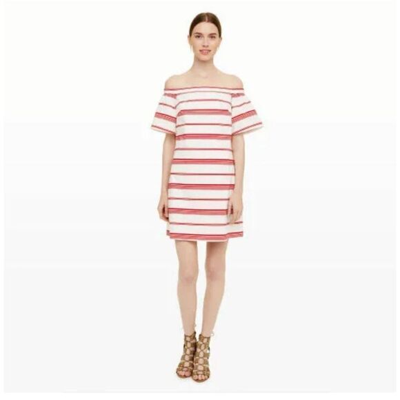 Club Monaco Nearta Off The Shoulder White and Red Striped Dress Size 4 - Picture 1 of 11